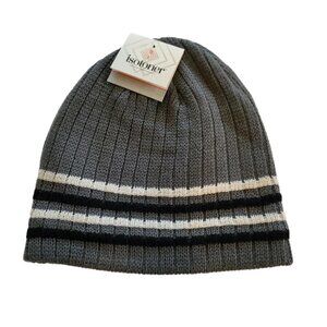 Isotoner Grey Black Cream Striped Knit Cap Hat Cold Weather New